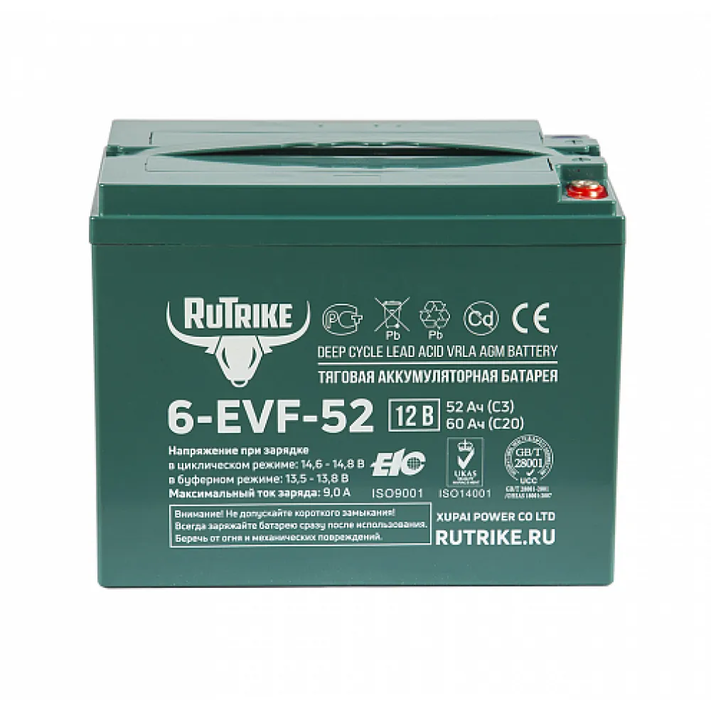 Тяговый аккумулятор RuTrike 6-EVF-52 (12V52A/H C3) 2